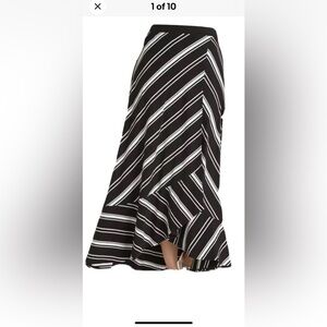 NWT Chico's Striped Knit Maxi Skirt Black White Faux Wrap 0P
